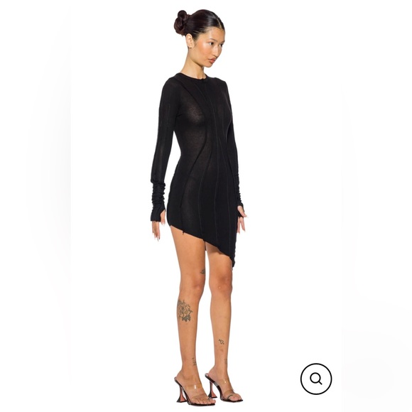 SAMI MIRO VINTAGE ASYMMETRIC LONG SLEEVE MINI DRESS IN BLACK RIB, S - Picture 2 of 6
